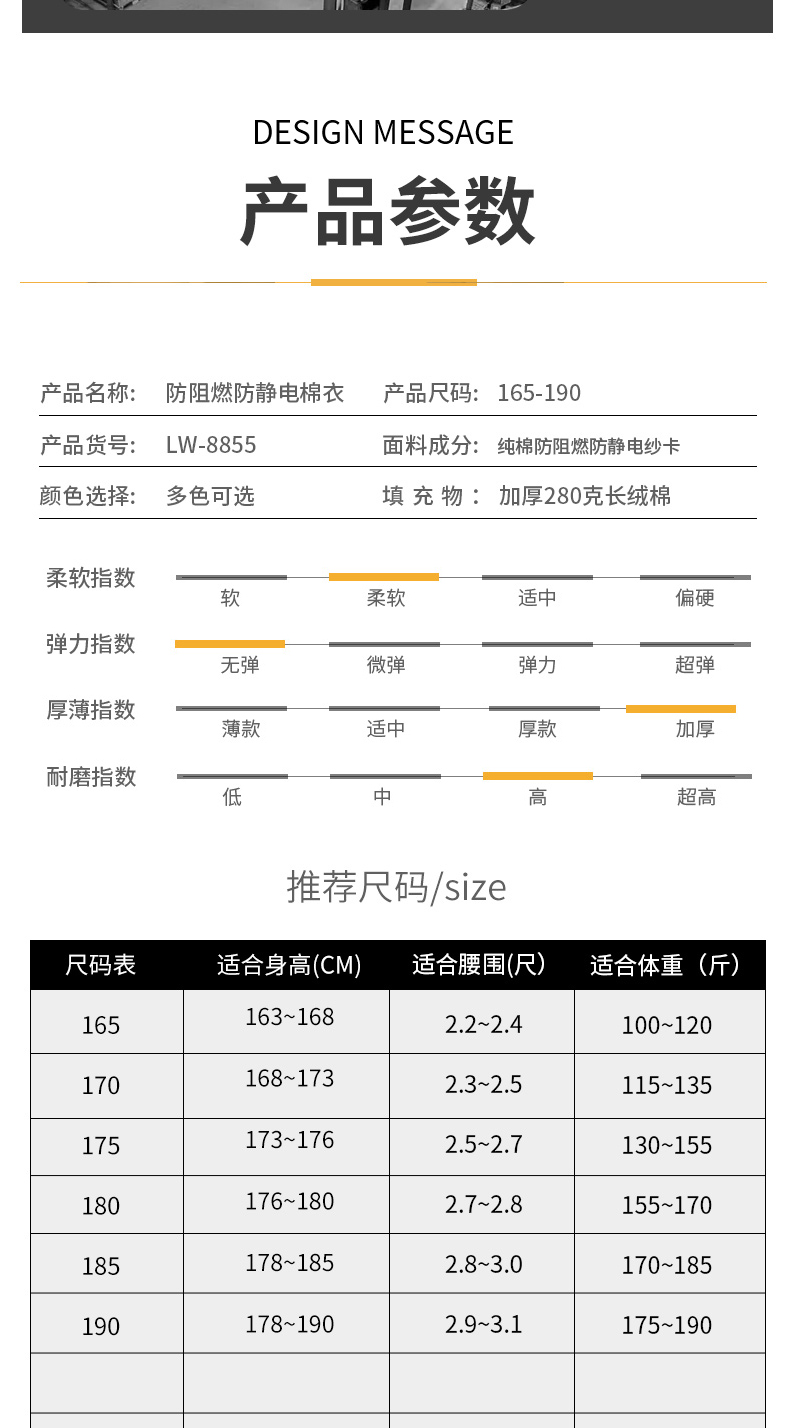 8855防阻燃防静电中长一体棉衣